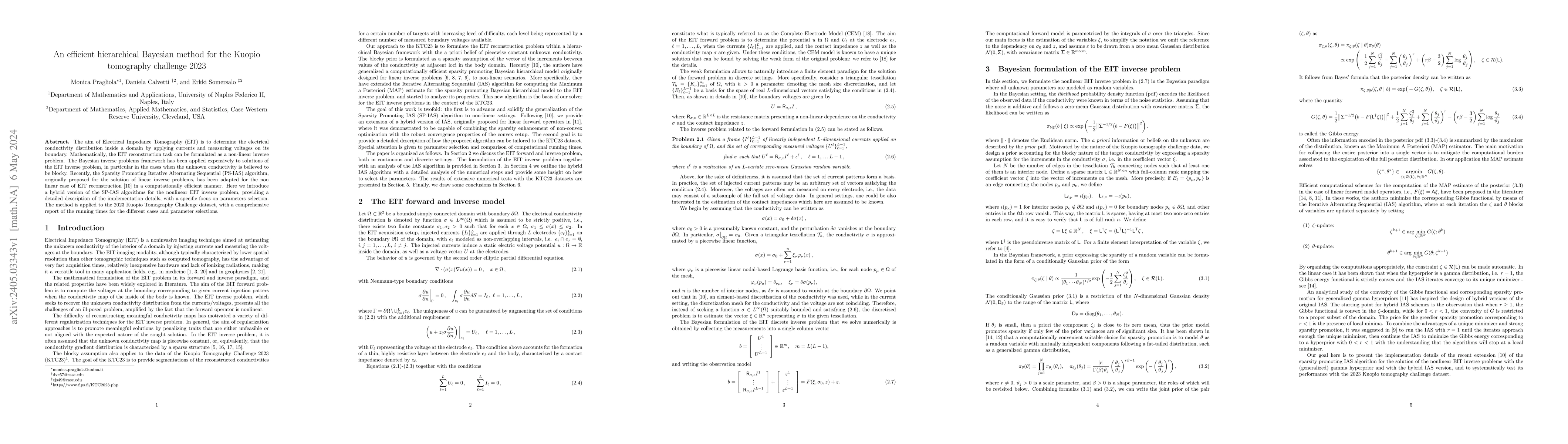 Thumbnail for An efficient hierarchical Bayesian method for the Kuopio tomography
  challenge 2023