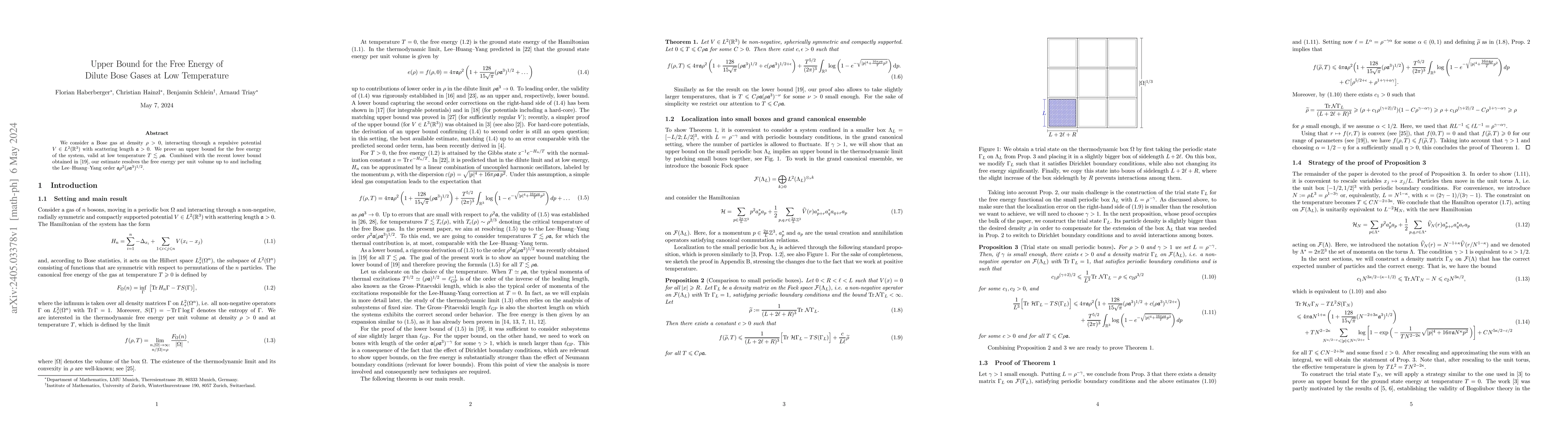 Thumbnail for Upper Bound for the Free Energy of Dilute Bose Gases at Low Temperature