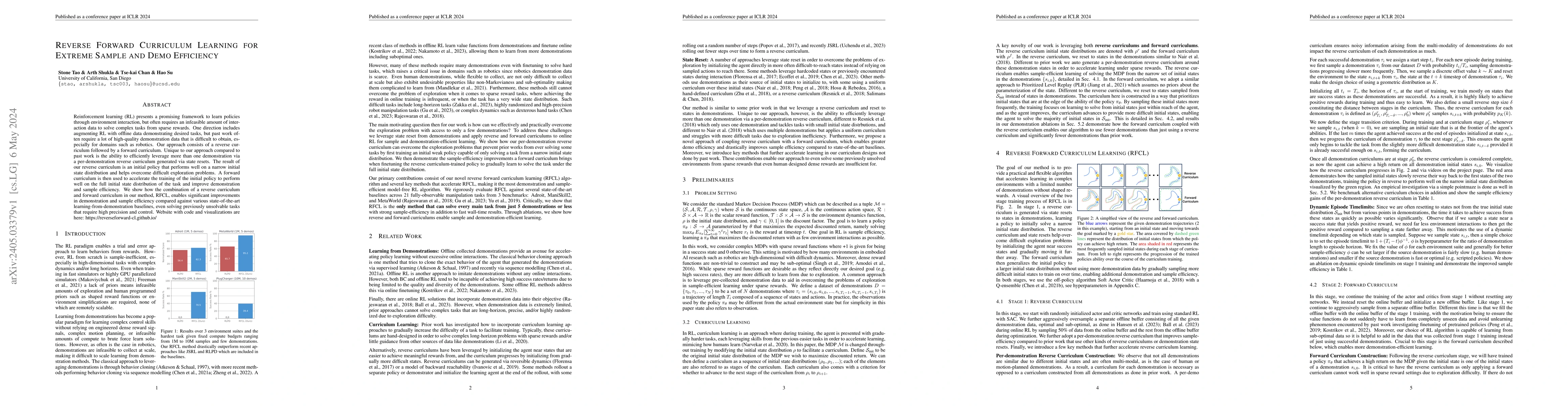 Thumbnail for Reverse Forward Curriculum Learning for Extreme Sample and Demonstration
  Efficiency in Reinforcement Learning
