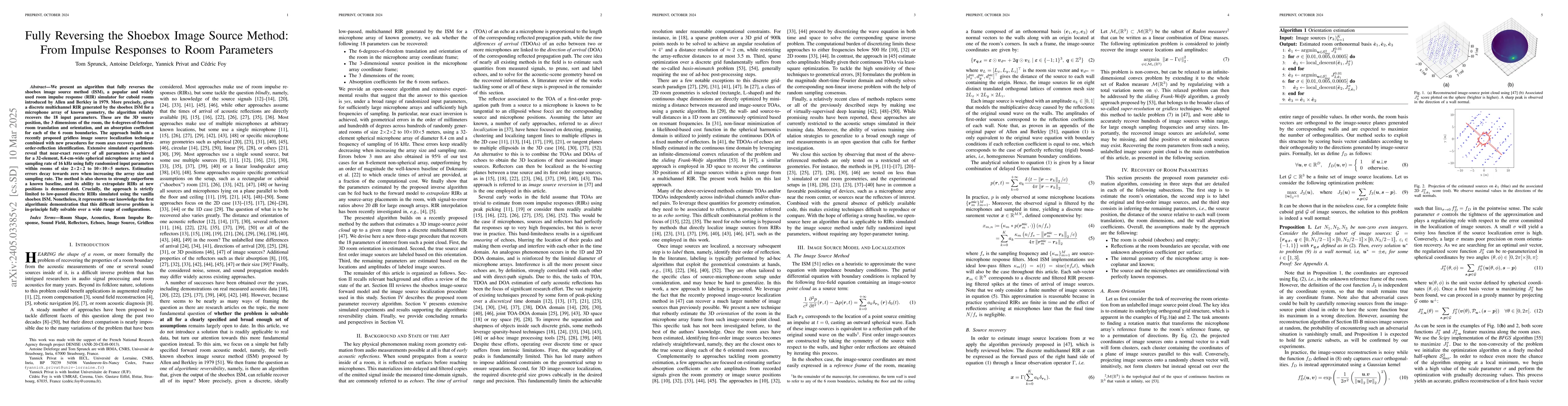 Thumbnail for Fully Reversing the Shoebox Image Source Method: From Impulse Responses
  to Room Parameters