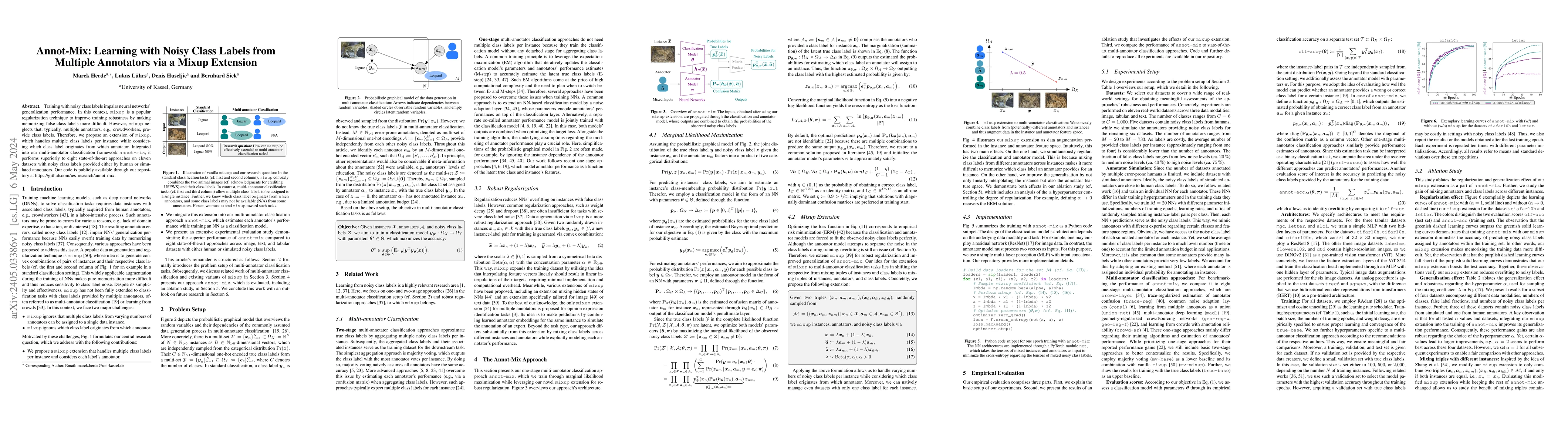 Thumbnail for Annot-Mix: Learning with Noisy Class Labels from Multiple Annotators via
  a Mixup Extension