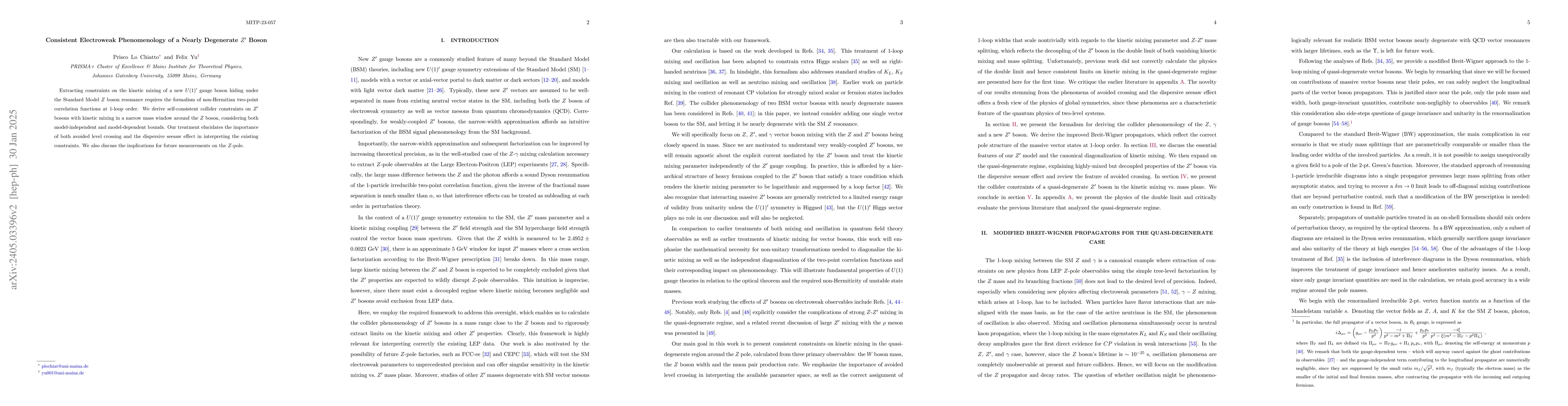 Thumbnail for Consistent Electroweak Phenomenology of a Nearly Degenerate $Z'$ Boson