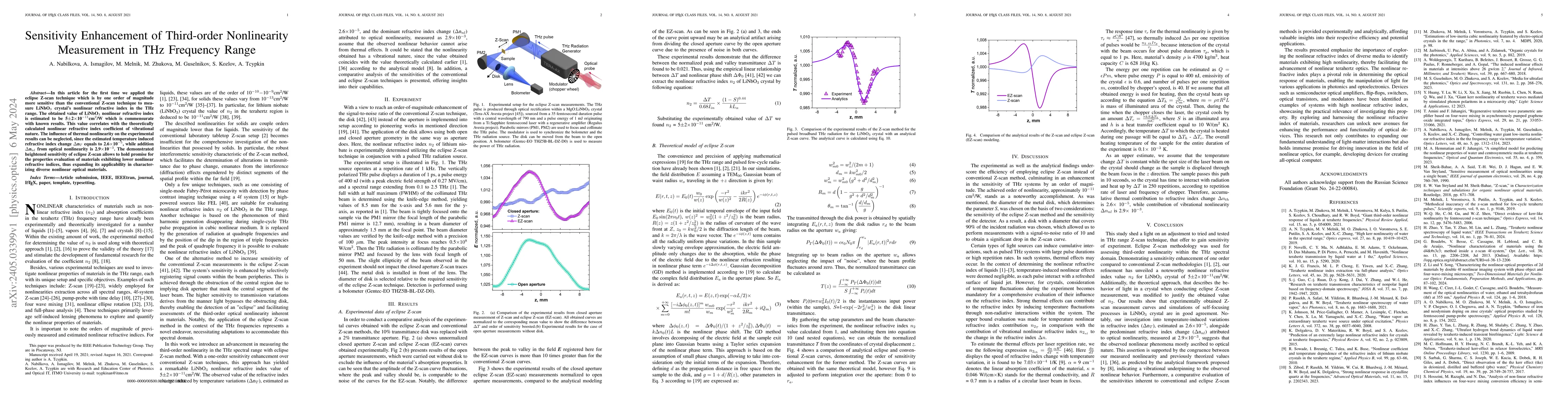 Thumbnail for Sensitivity Enhancement of Third-order Nonlinearity Measurement in THz
  Frequency Range