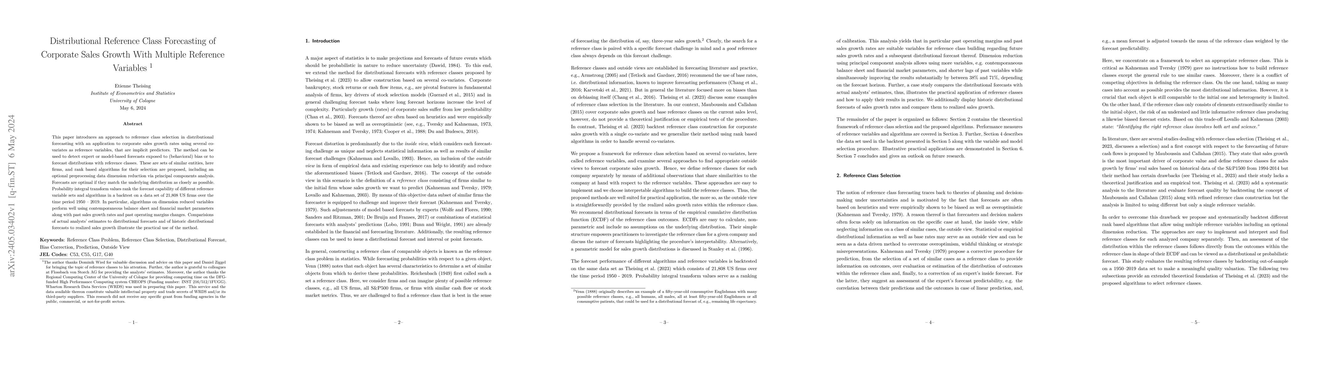 Thumbnail for Distributional Reference Class Forecasting of Corporate Sales Growth
  With Multiple Reference Variables