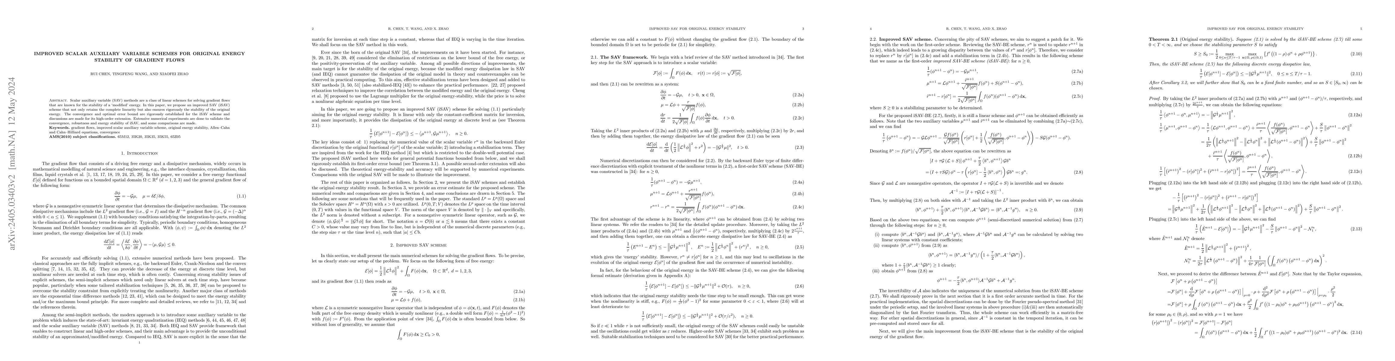 Thumbnail for Improved scalar auxiliary variable schemes for original energy stability
  of gradient flows