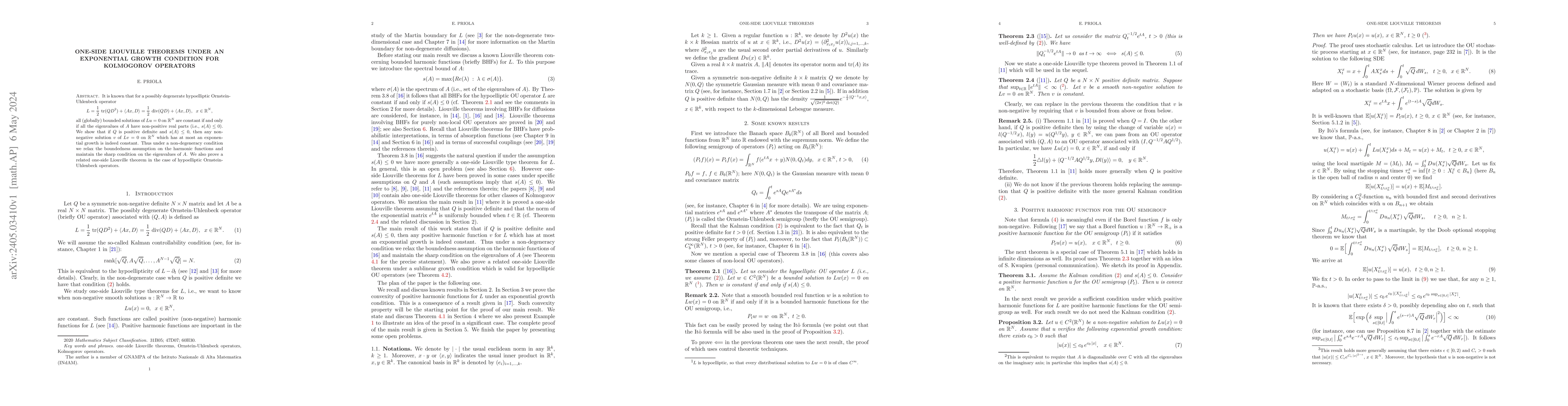 Thumbnail for One-side Liouville theorems under an exponential growth condition for
  Kolmogorov operators