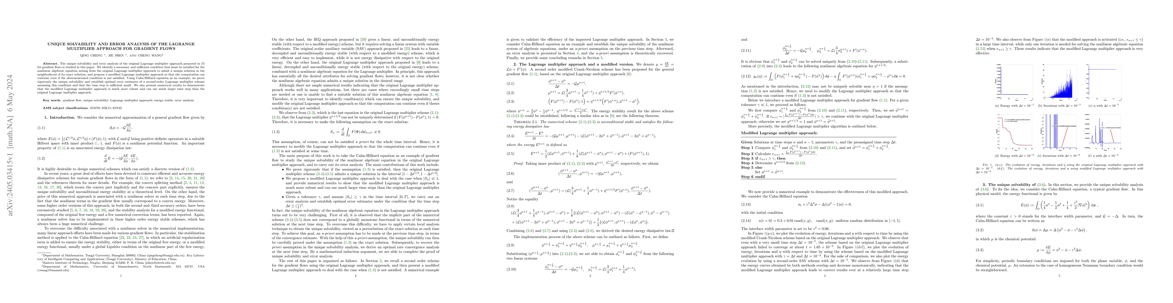 Thumbnail for Unique solvability and error analysis of the Lagrange multiplier
  approach for gradient flows
