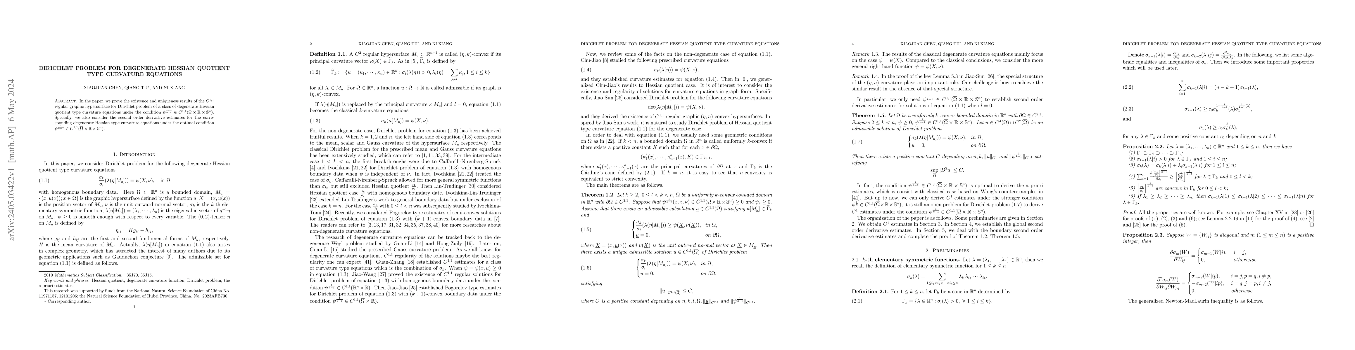 Thumbnail for Dirichlet problem for degenerate Hessian quotient type curvature
  equations