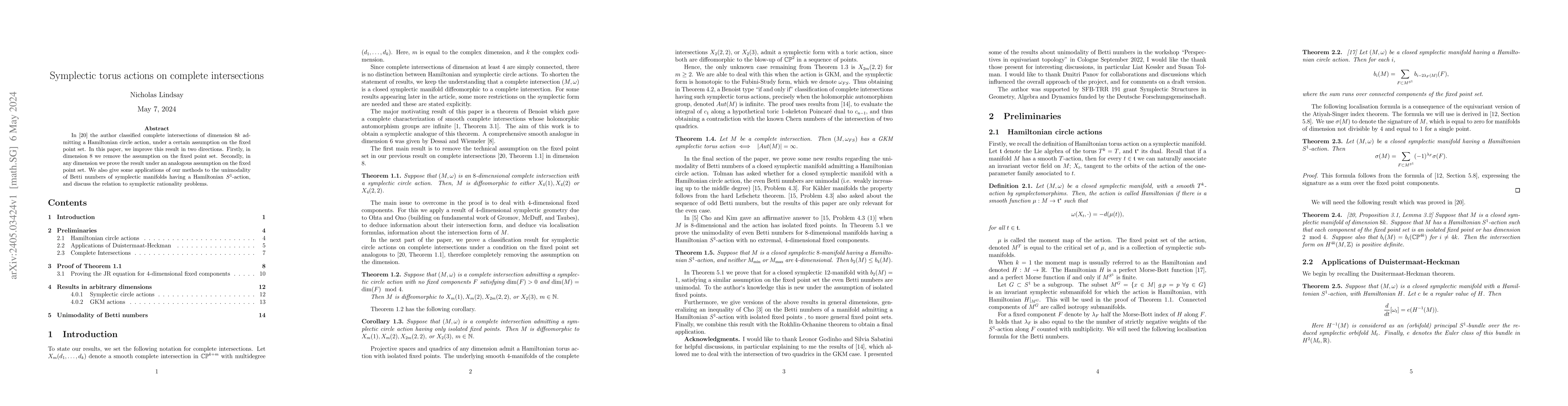 Thumbnail for Symplectic torus actions on complete intersections