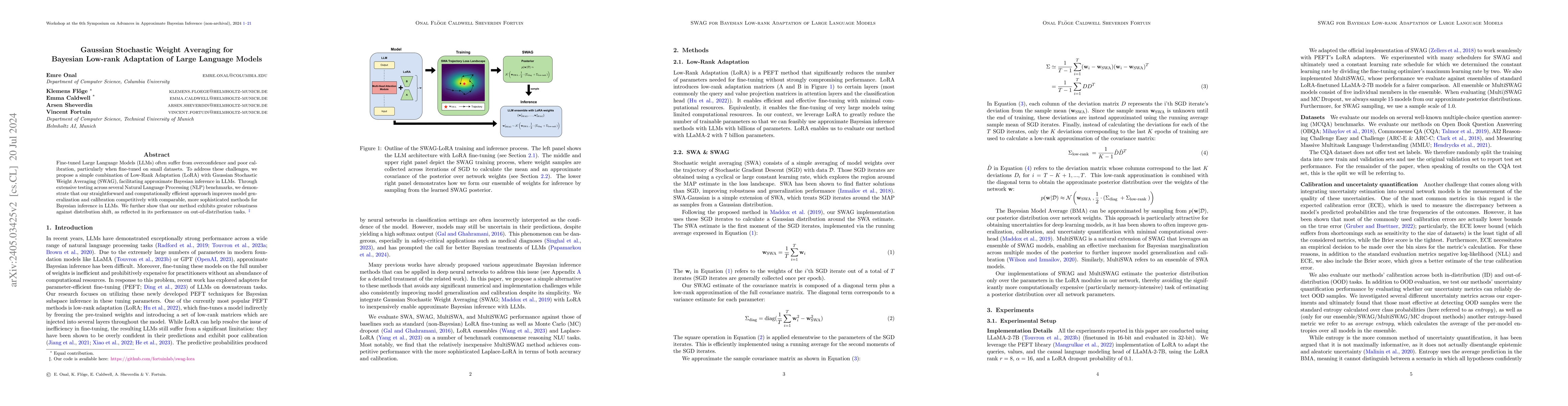 Thumbnail for Gaussian Stochastic Weight Averaging for Bayesian Low-Rank Adaptation of
  Large Language Models