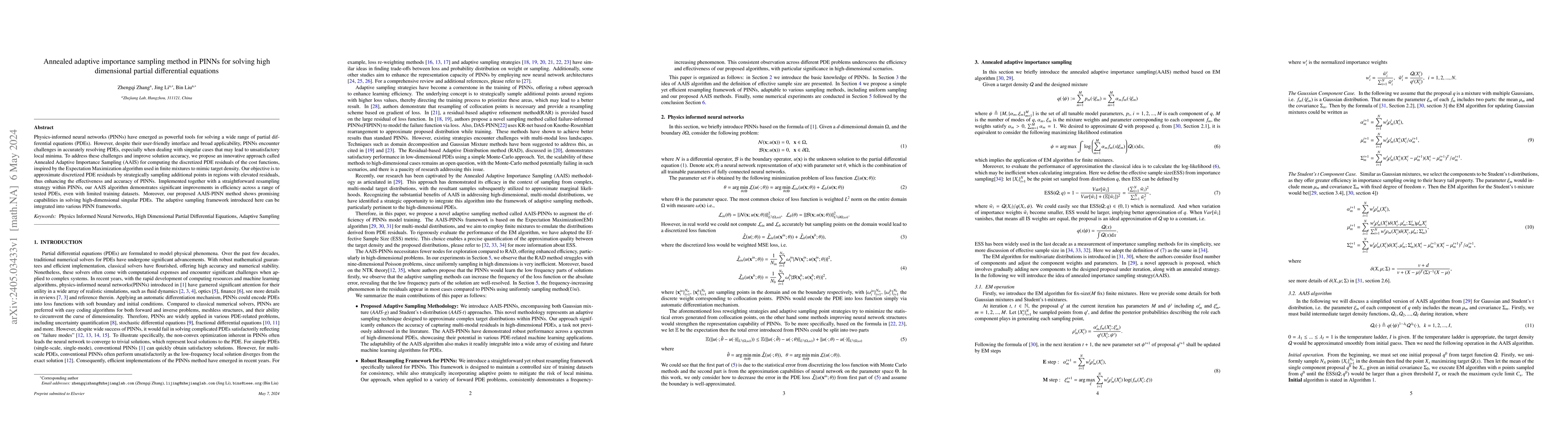 Thumbnail for Annealed adaptive importance sampling method in PINNs for solving high
  dimensional partial differential equations