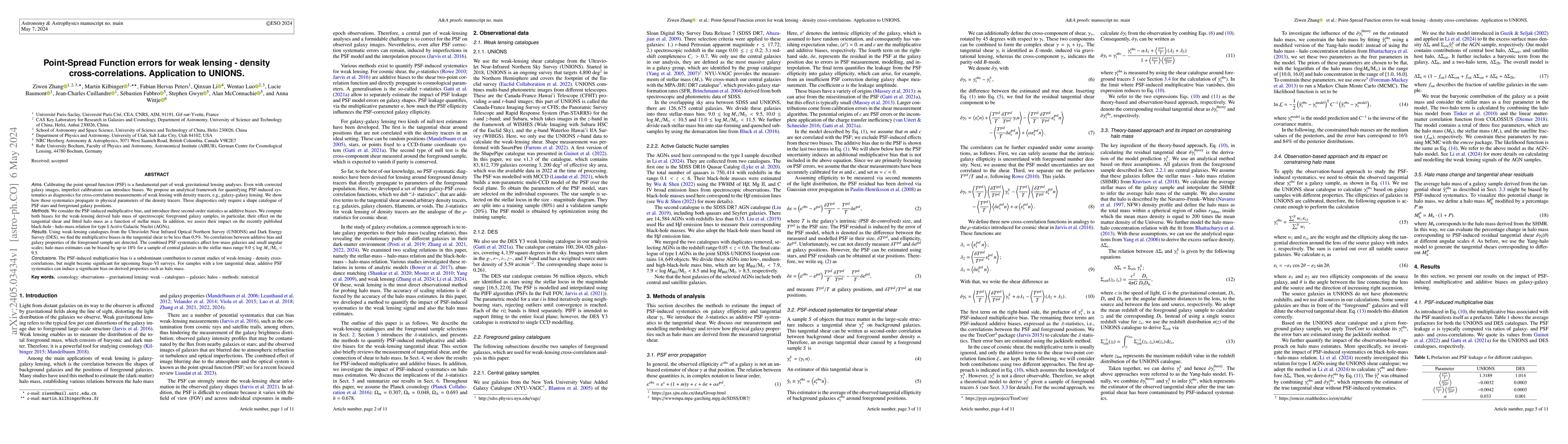 Thumbnail for Point-Spread Function errors for weak lensing - density
  cross-correlations. Application to UNIONS