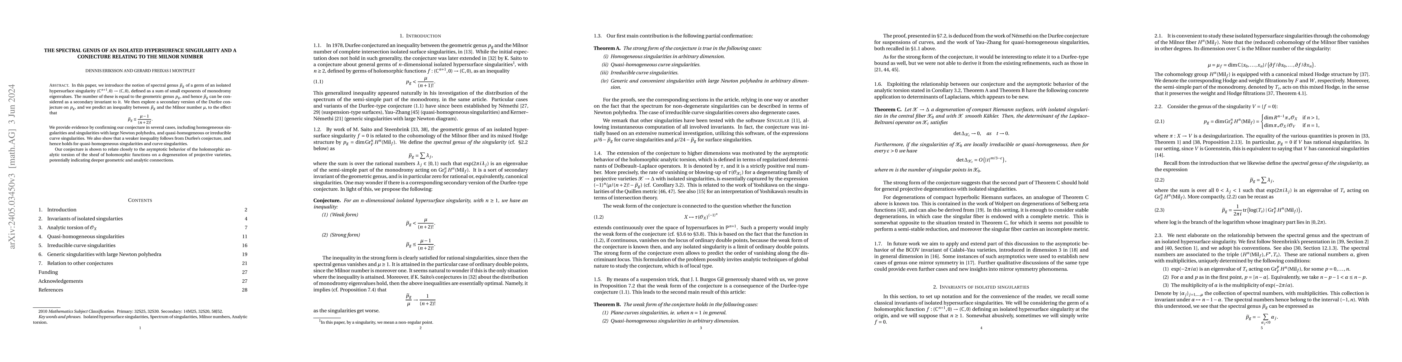 Thumbnail for The spectral genus of an isolated hypersurface singularity and a
  conjecture relating to the Milnor number