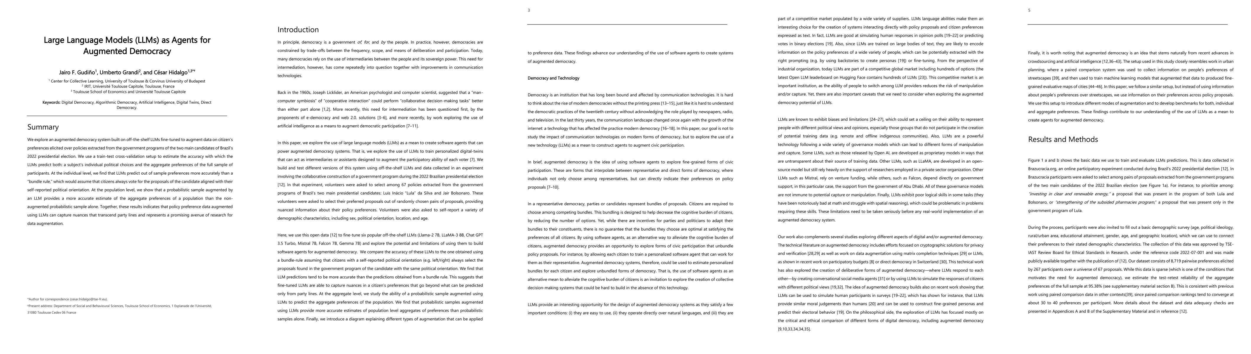 Thumbnail for Large Language Models (LLMs) as Agents for Augmented Democracy