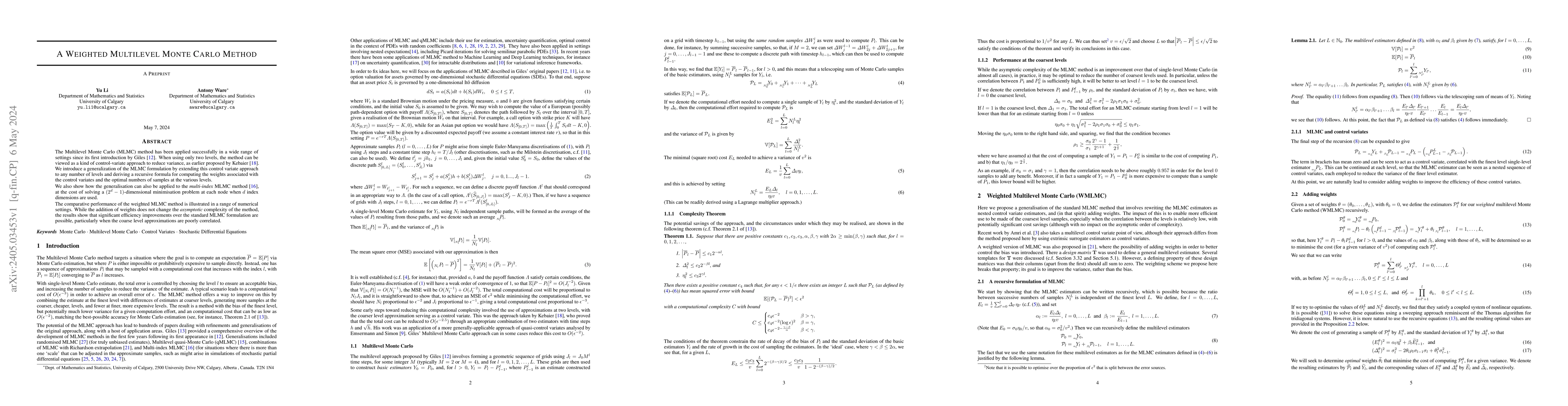 Thumbnail for A weighted multilevel Monte Carlo method