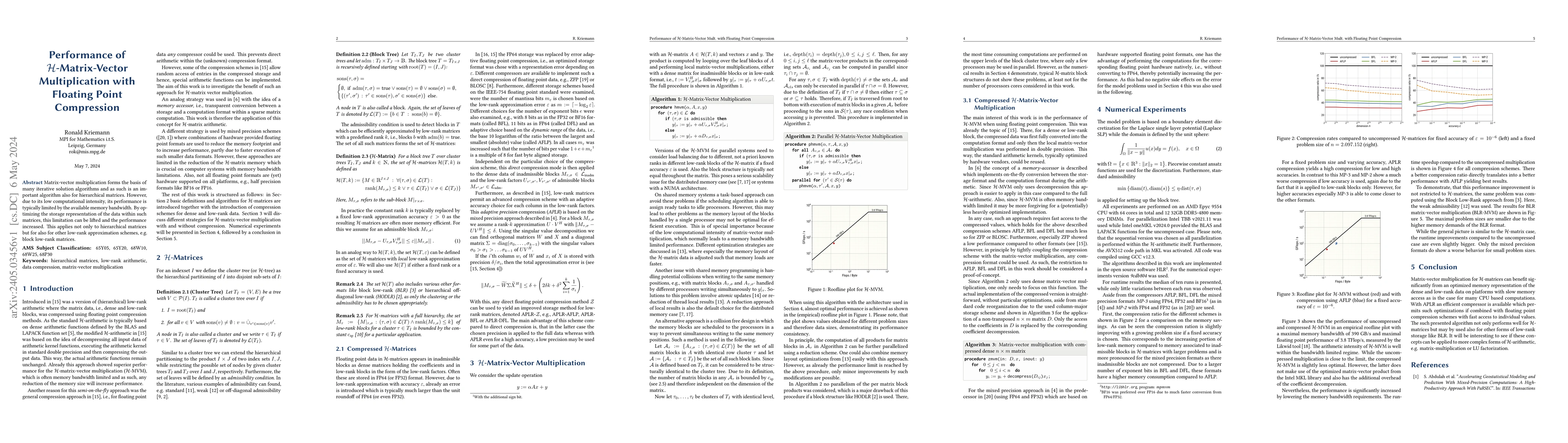 Thumbnail for Performance of H-Matrix-Vector Multiplication with Floating Point
  Compression
