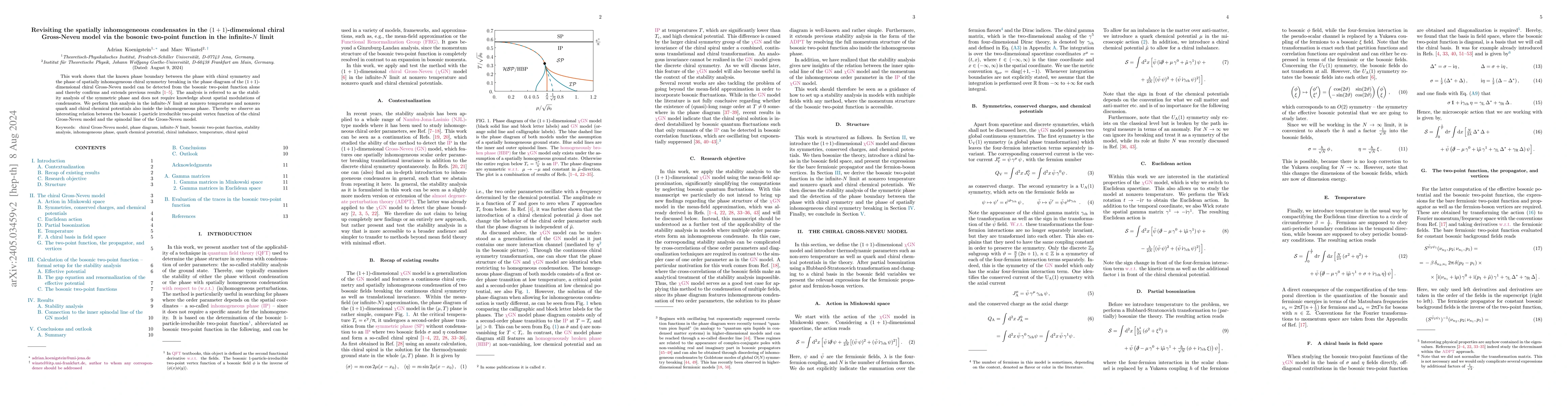 Thumbnail for Revisiting the spatially inhomogeneous condensates in the $(1 +
  1)$-dimensional chiral Gross-Neveu model via the bosonic two-point function
  in the infinite-$N$ limit