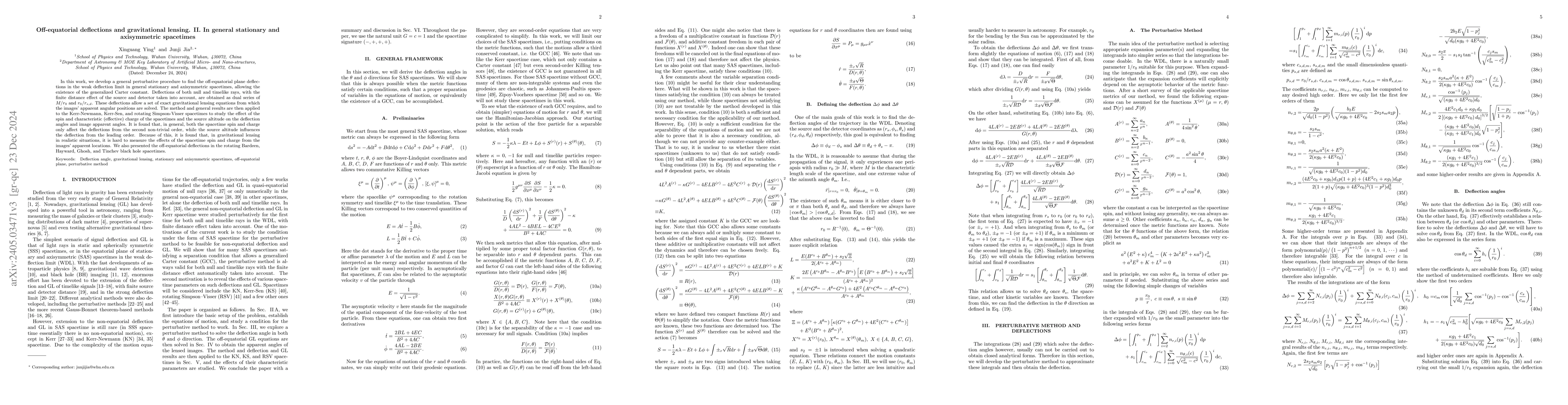 Thumbnail for Off-equatorial deflections and gravitational lensing. II. In general
  stationary and axisymmetric spacetimes