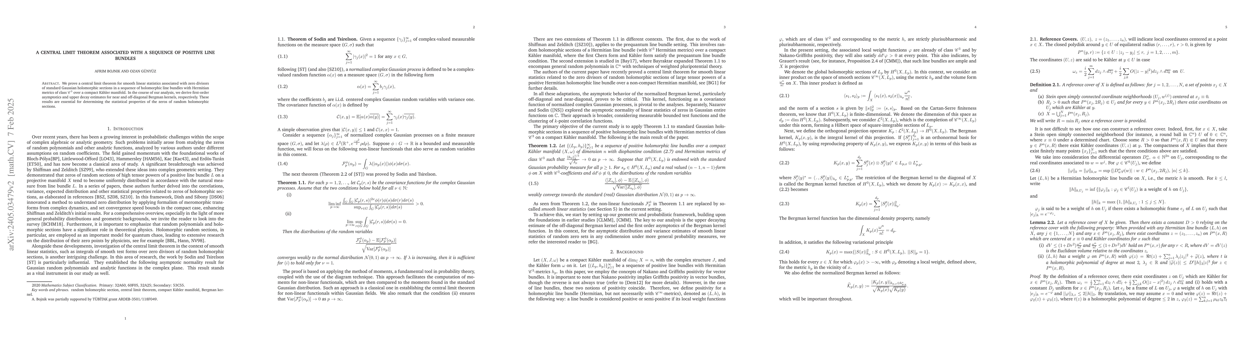 Thumbnail for A central limit theorem associated with a sequence of positive line
  bundles