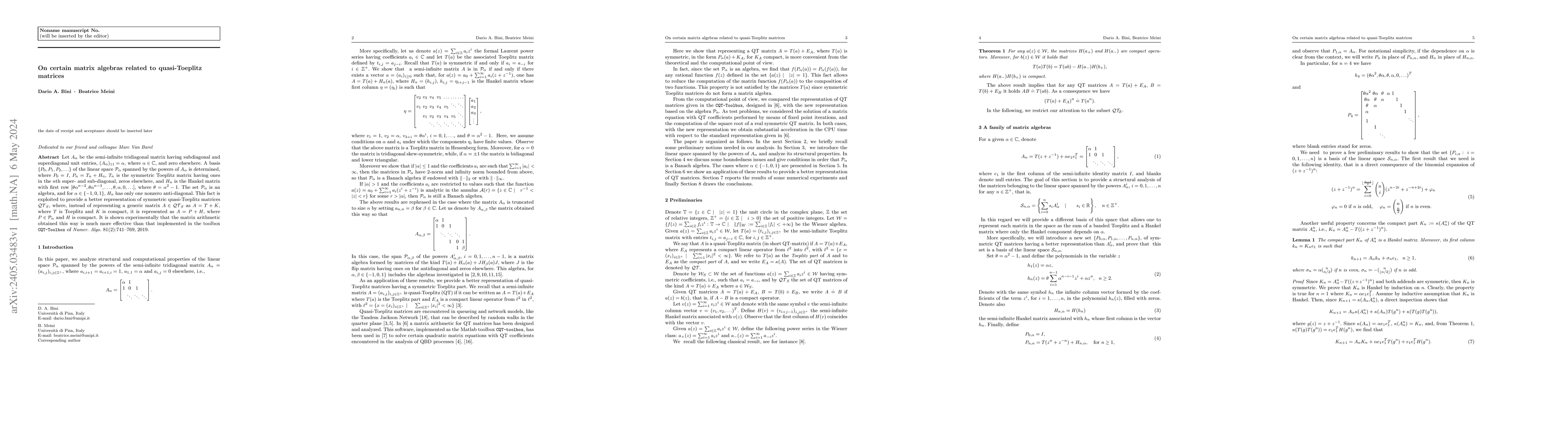 Thumbnail for On certain matrix algebras related to quasi-Toeplitz matrices