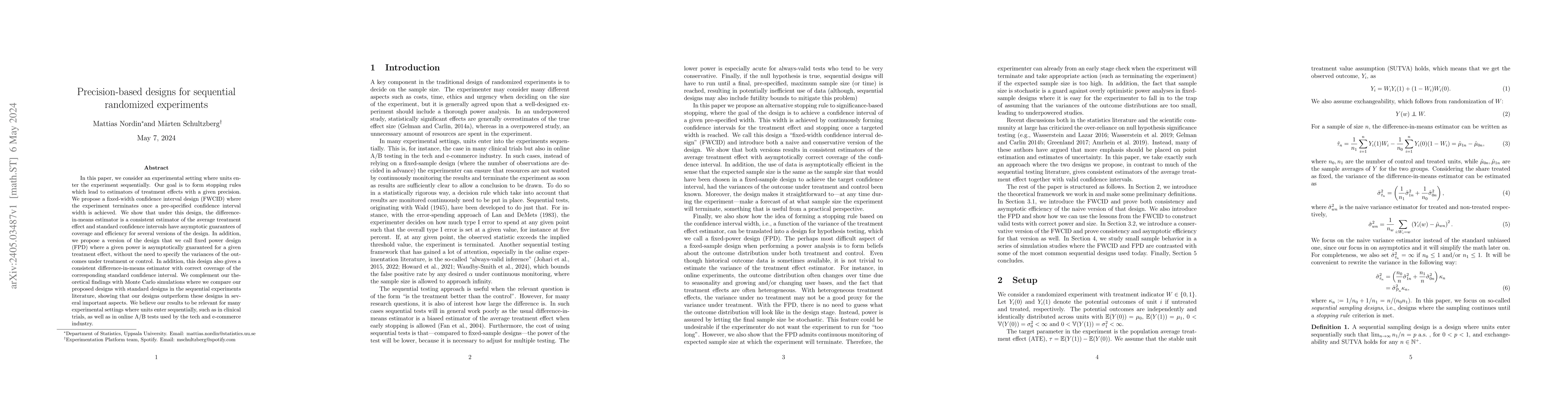 Thumbnail for Precision-based designs for sequential randomized experiments