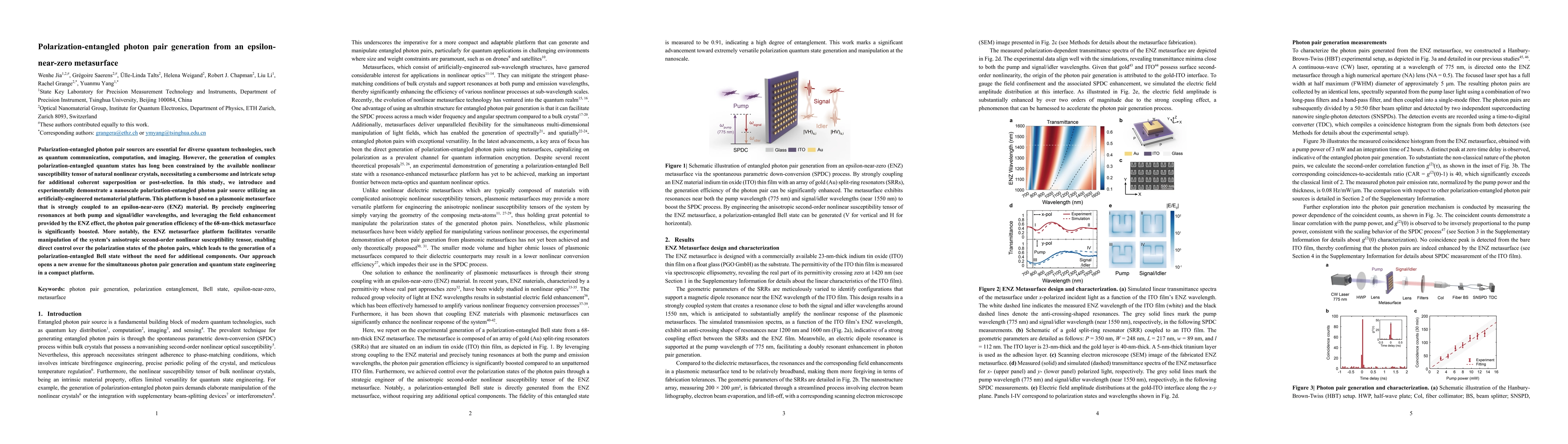 Thumbnail for Polarization-entangled photon pair generation from an epsilon-near-zero
  metasurface