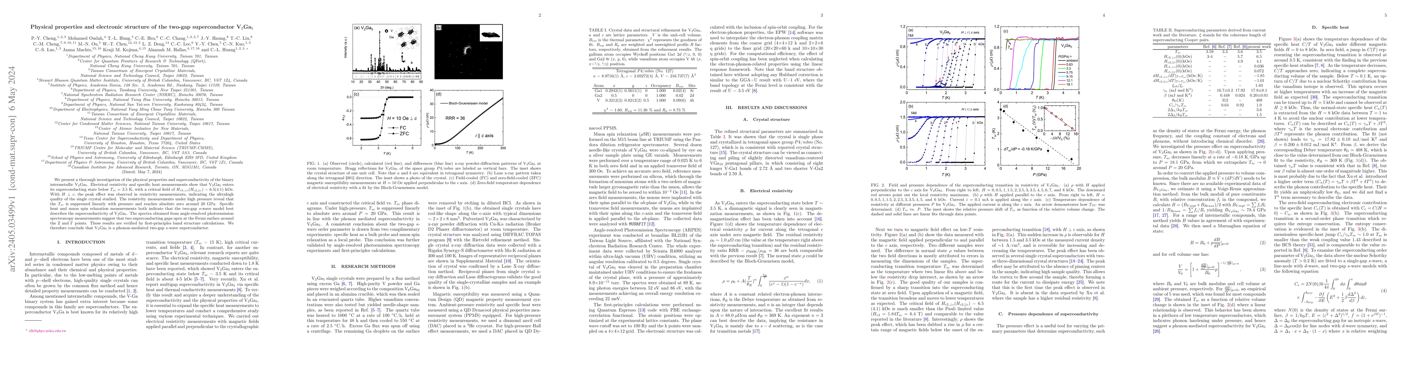 Thumbnail for Physical properties and electronic structure of the two-gap
  superconductor V$_{2}$Ga$_{5}$