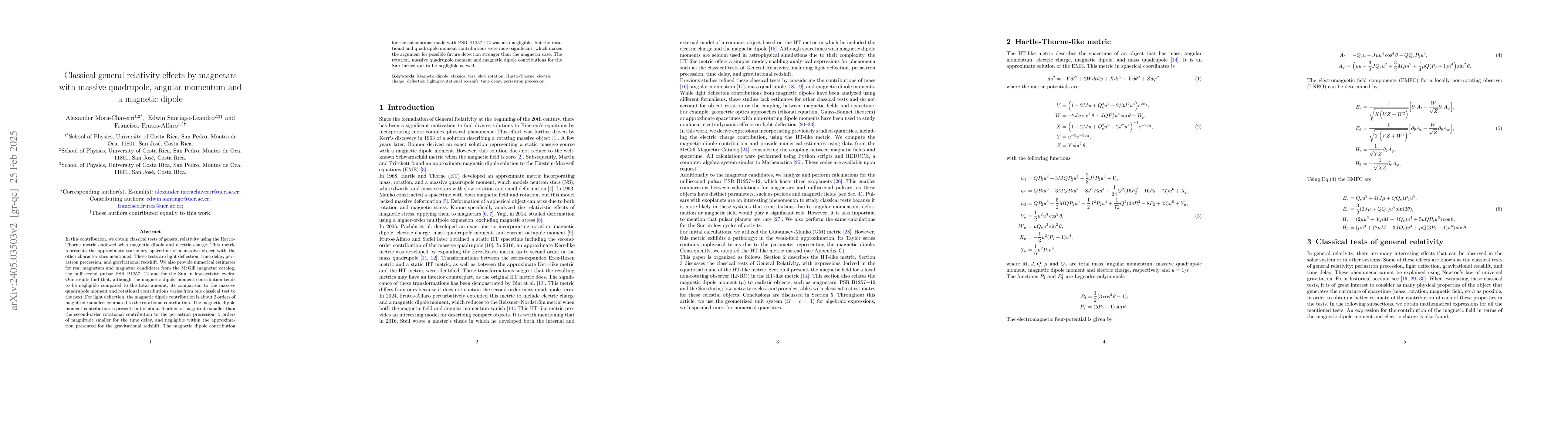 Thumbnail for Classical general relativity effects by magnetars with slow rotation and
  a magnetic dipole
