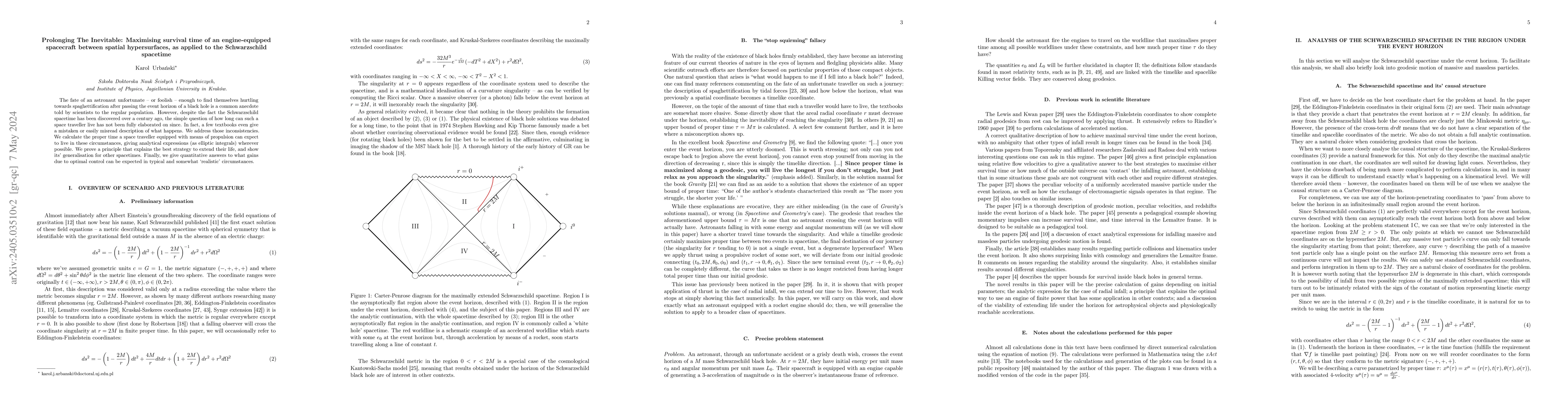 Thumbnail for Prolonging The Inevitable: Maximising survival time of an
  engine-equipped spacecraft between spatial hypersurfaces, as applied to the
  Schwarzschild spacetime