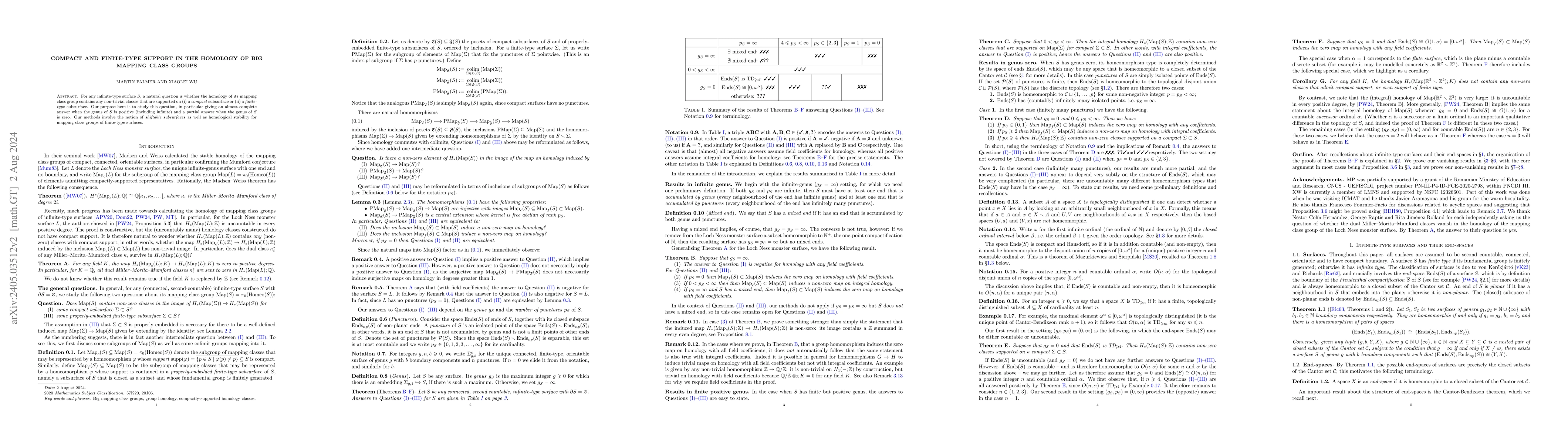 Thumbnail for Compact and finite-type support in the homology of big mapping class
  groups