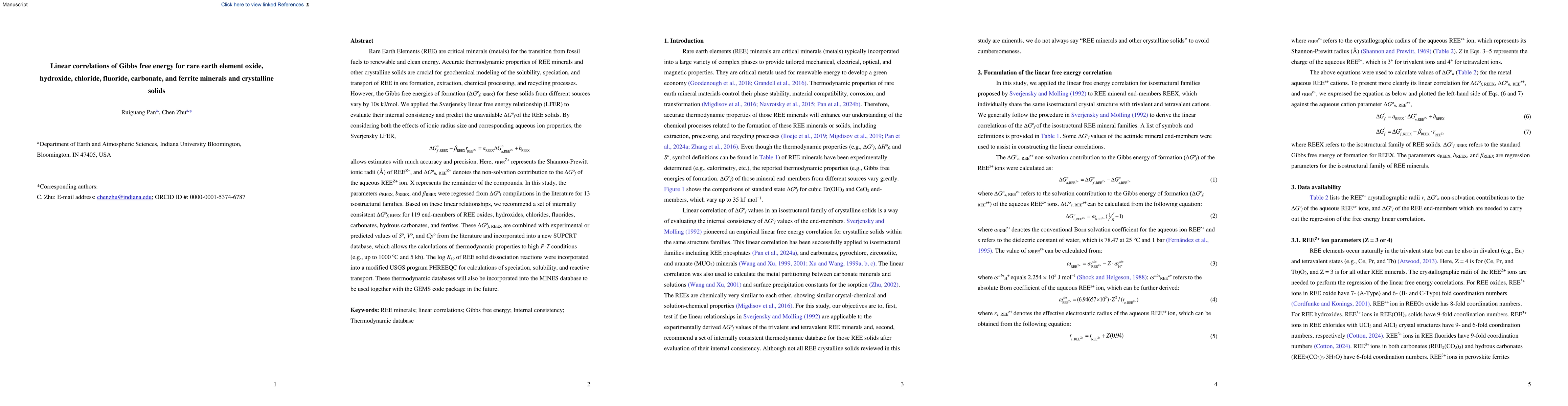Thumbnail for Linear correlations of Gibbs free energy for rare earth element oxide,
  hydroxide, chloride, fluoride, carbonate, and ferrite minerals and
  crystalline solids