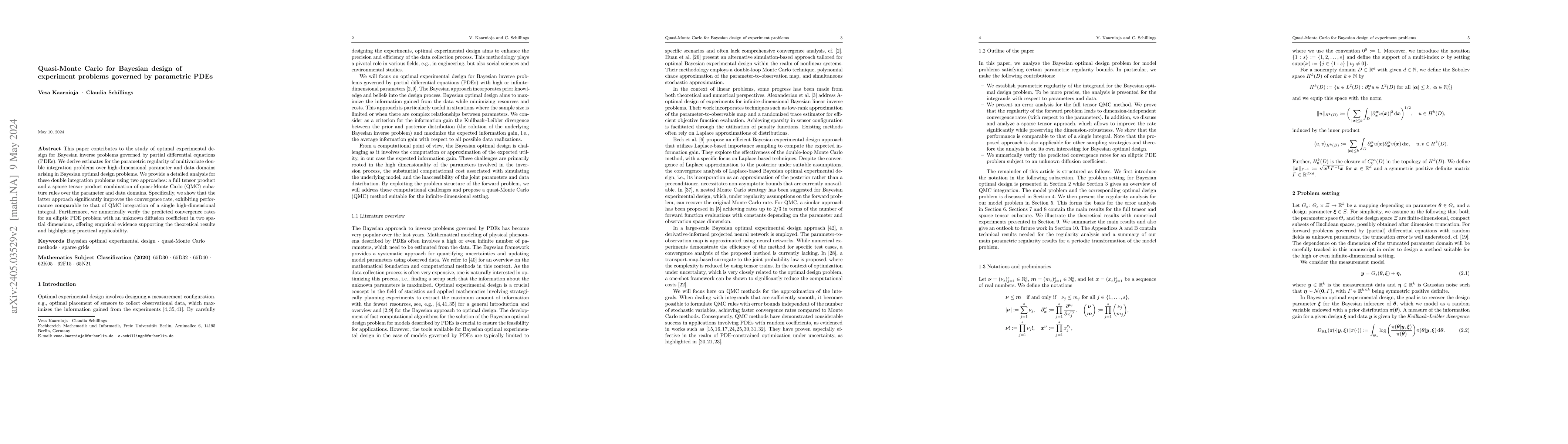 Thumbnail for Quasi-Monte Carlo for Bayesian design of experiment problems governed by
  parametric PDEs