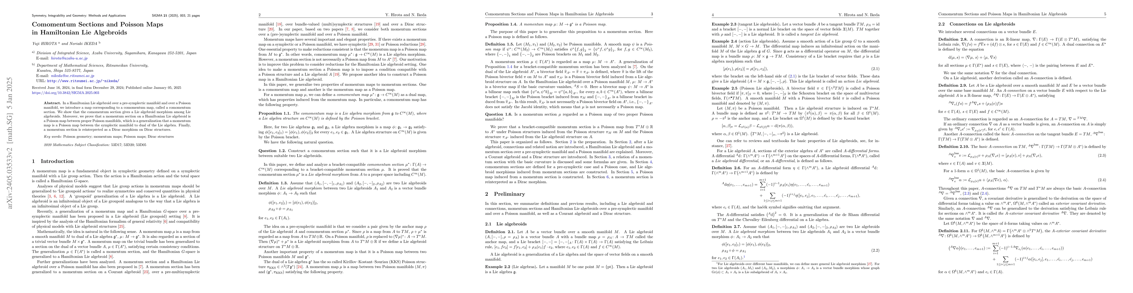 Thumbnail for Comomentum sections and Poisson maps in Hamiltonian Lie algebroids