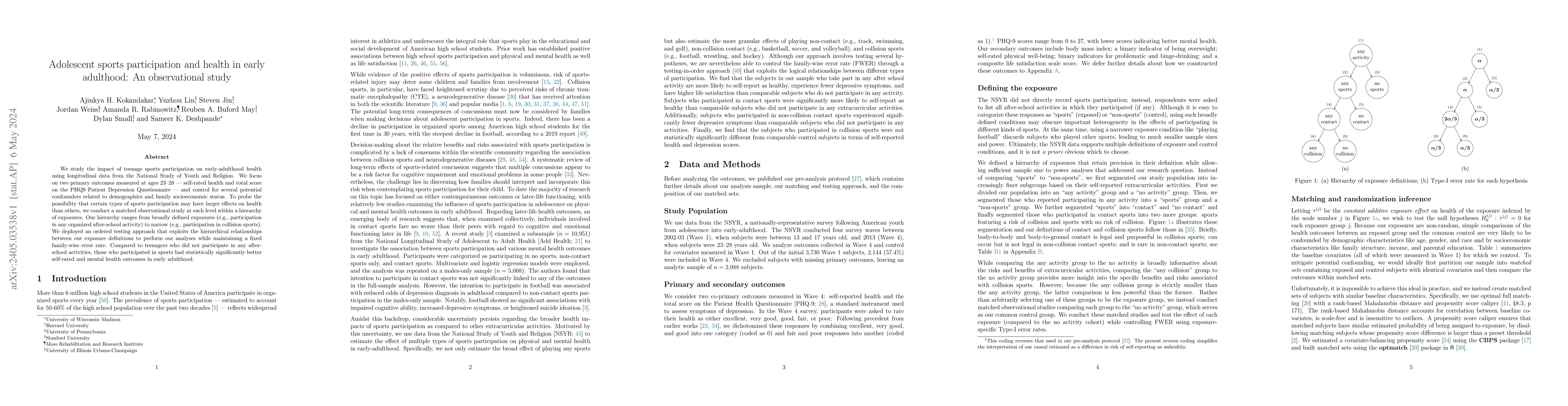 Thumbnail for Adolescent sports participation and health in early adulthood: An
  observational study