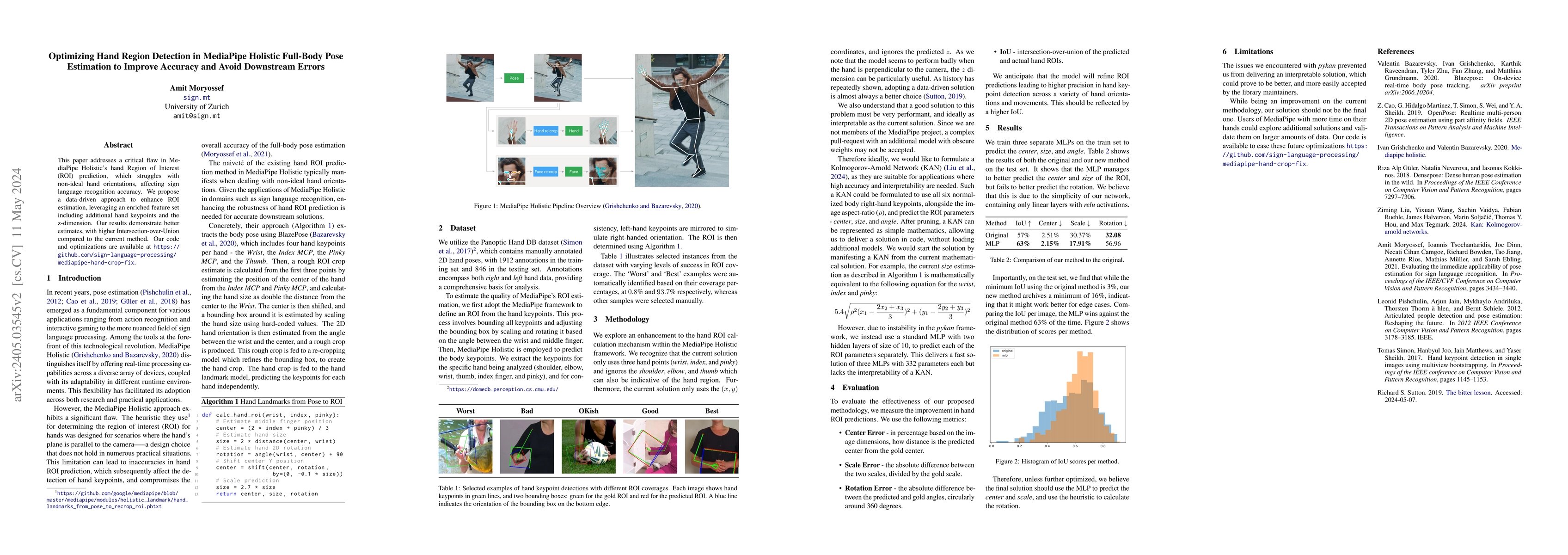 Thumbnail for Optimizing Hand Region Detection in MediaPipe Holistic Full-Body Pose
  Estimation to Improve Accuracy and Avoid Downstream Errors
