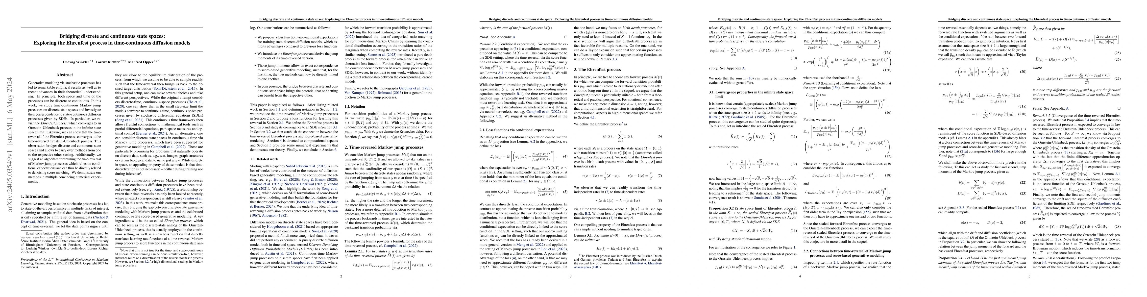 Thumbnail for Bridging discrete and continuous state spaces: Exploring the Ehrenfest
  process in time-continuous diffusion models