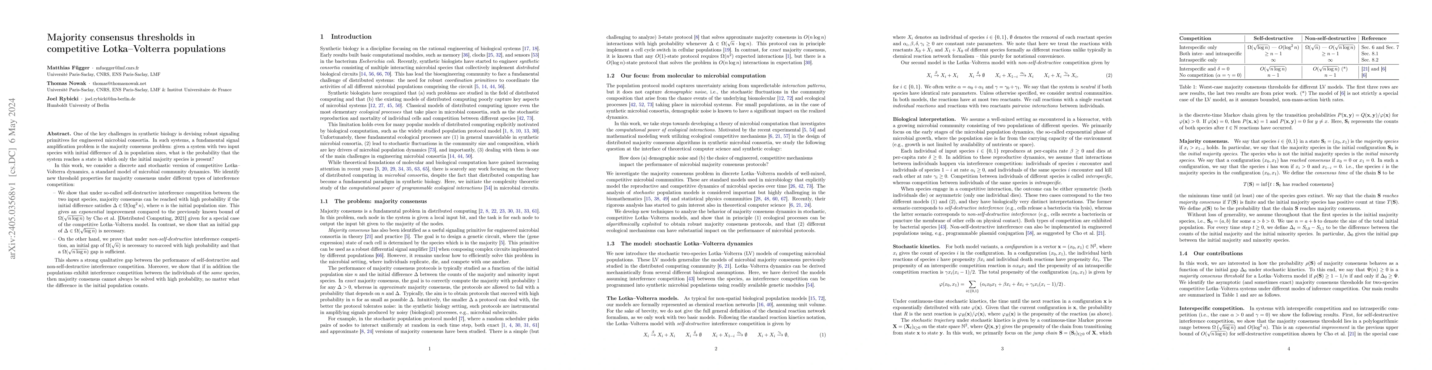 Thumbnail for Majority consensus thresholds in competitive Lotka--Volterra populations