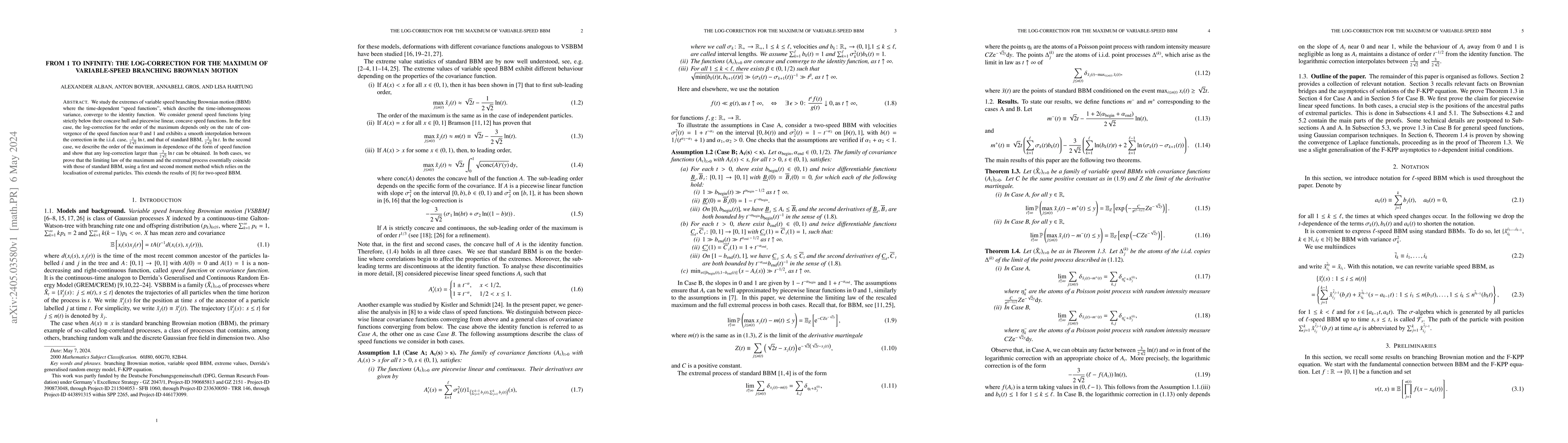 Thumbnail for From 1 to infinity: The log-correction for the maximum of variable-speed
  branching Brownian motion