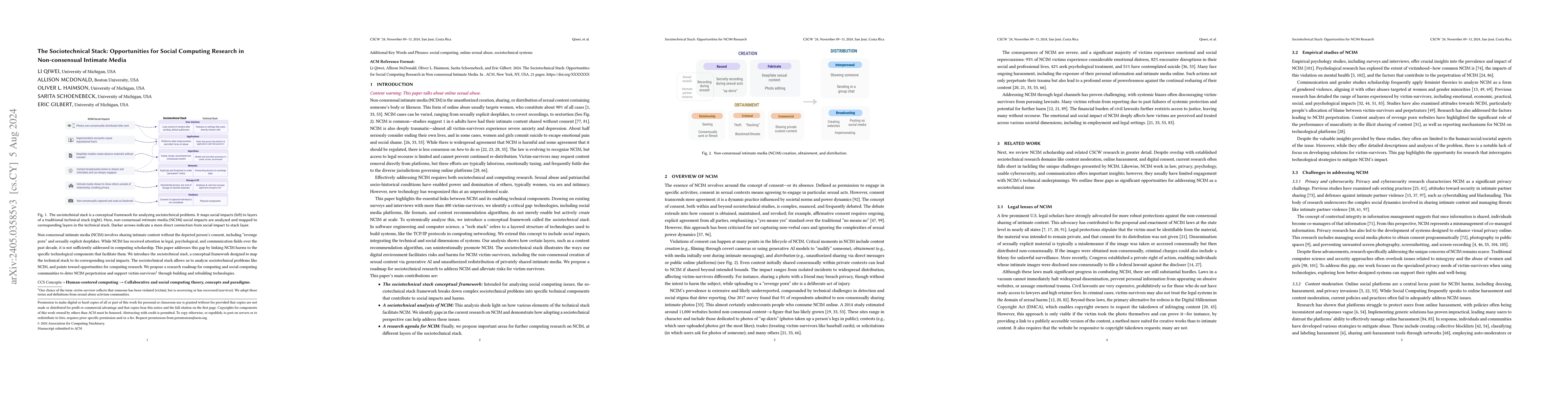Thumbnail for The Sociotechnical Stack: Opportunities for Social Computing Research in
  Non-consensual Intimate Media