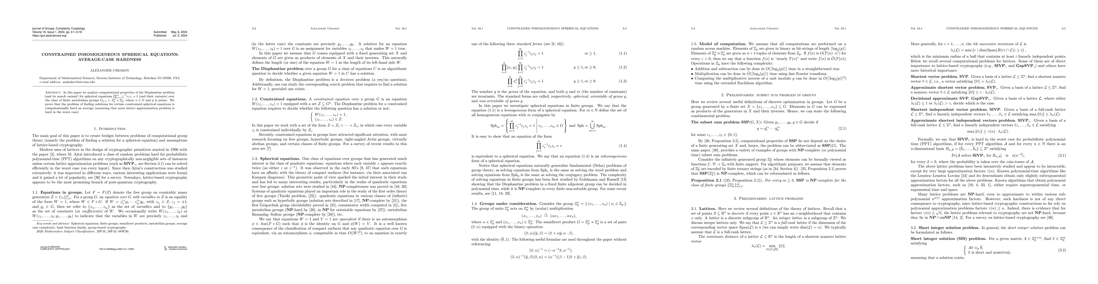 Thumbnail for Constrained inhomogeneous spherical equations: average-case hardness