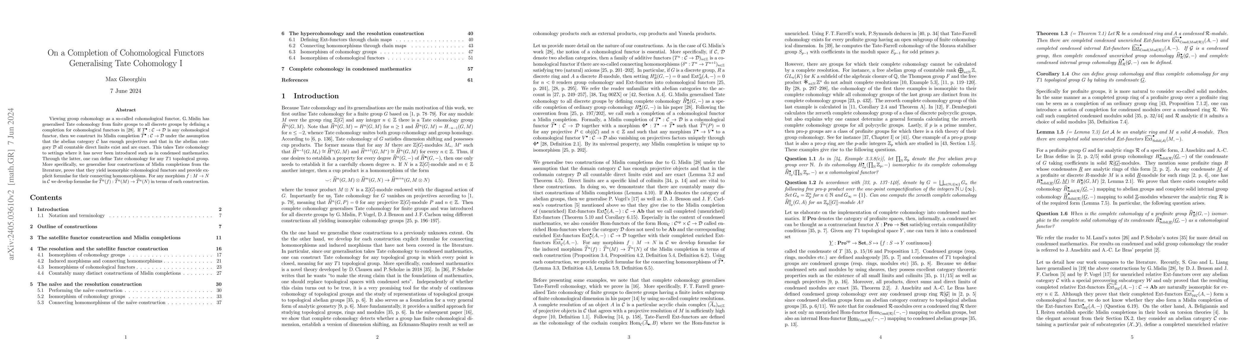 Thumbnail for On a Completion of Cohomological Functors Generalising Tate Cohomology I