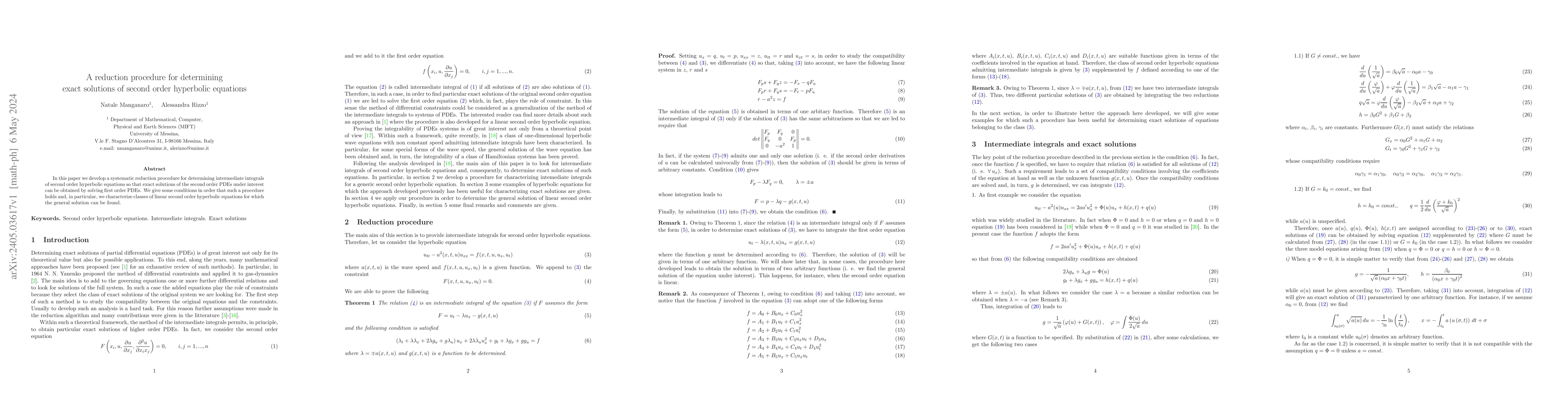 Thumbnail for A reduction procedure for determining exact solutions of second order
  hyperbolic equations