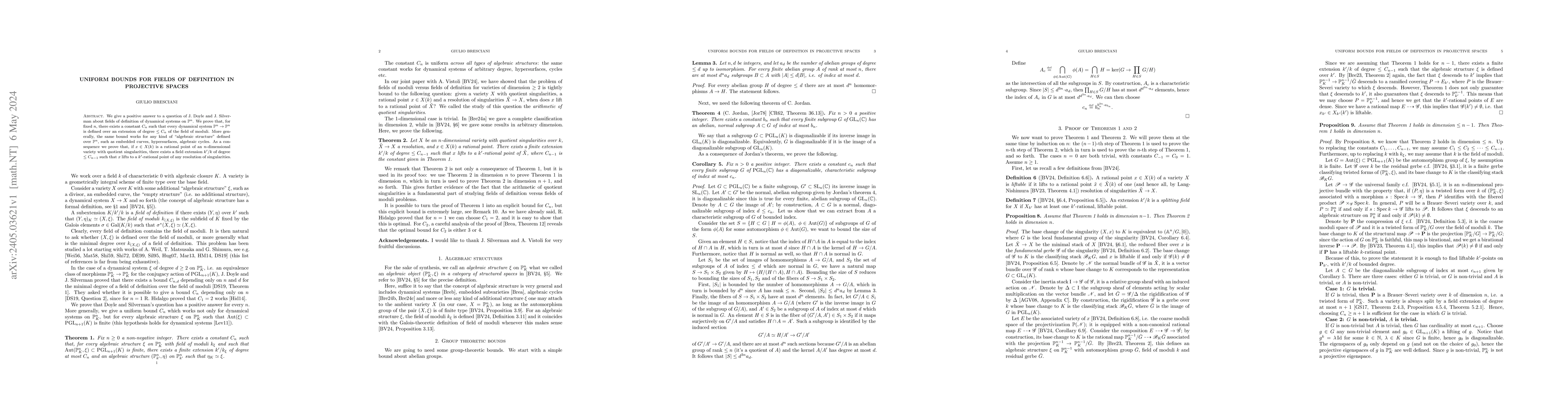 Thumbnail for Uniform bounds for fields of definition in projective spaces