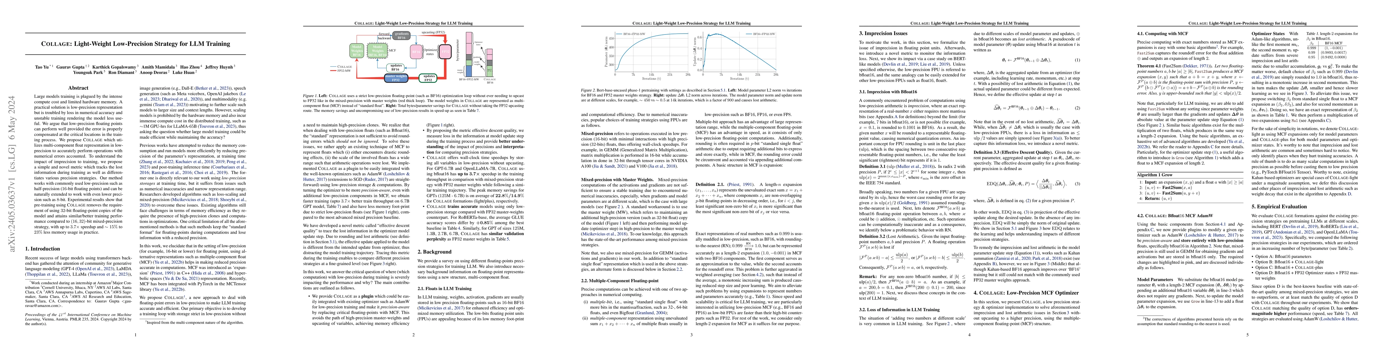 Thumbnail for Collage: Light-Weight Low-Precision Strategy for LLM Training
