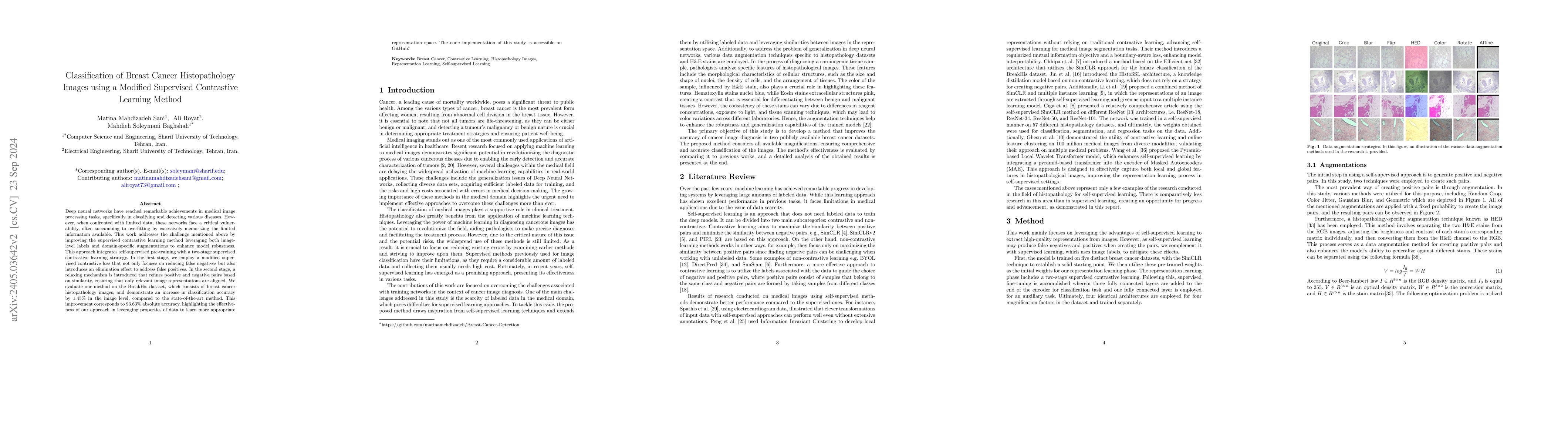 Thumbnail for Classification of Breast Cancer Histopathology Images using a Modified
  Supervised Contrastive Learning Method
