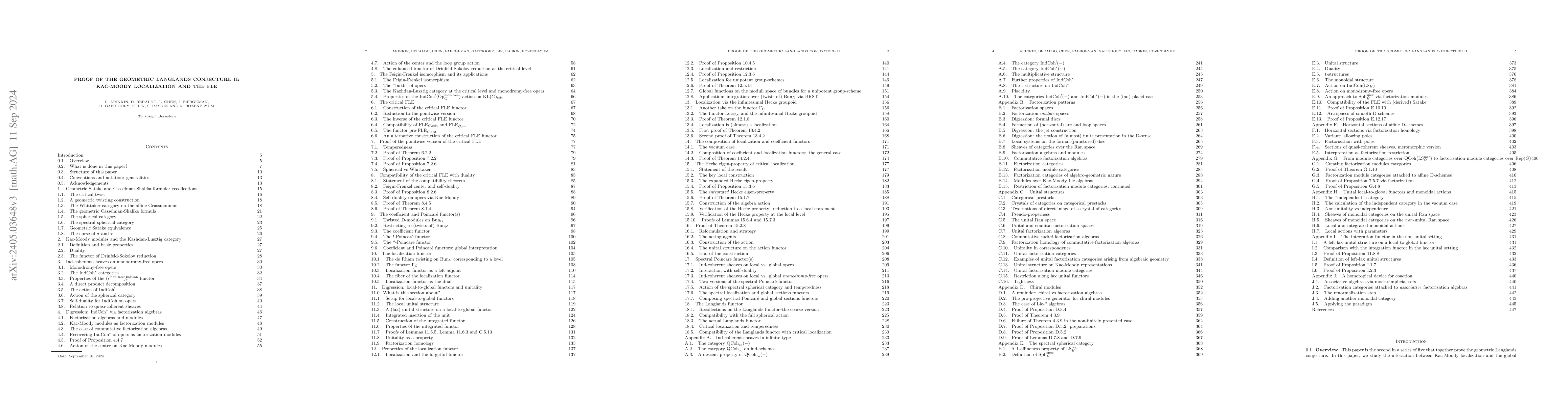 Thumbnail for Proof of the geometric Langlands conjecture II: Kac-Moody localization
  and the FLE