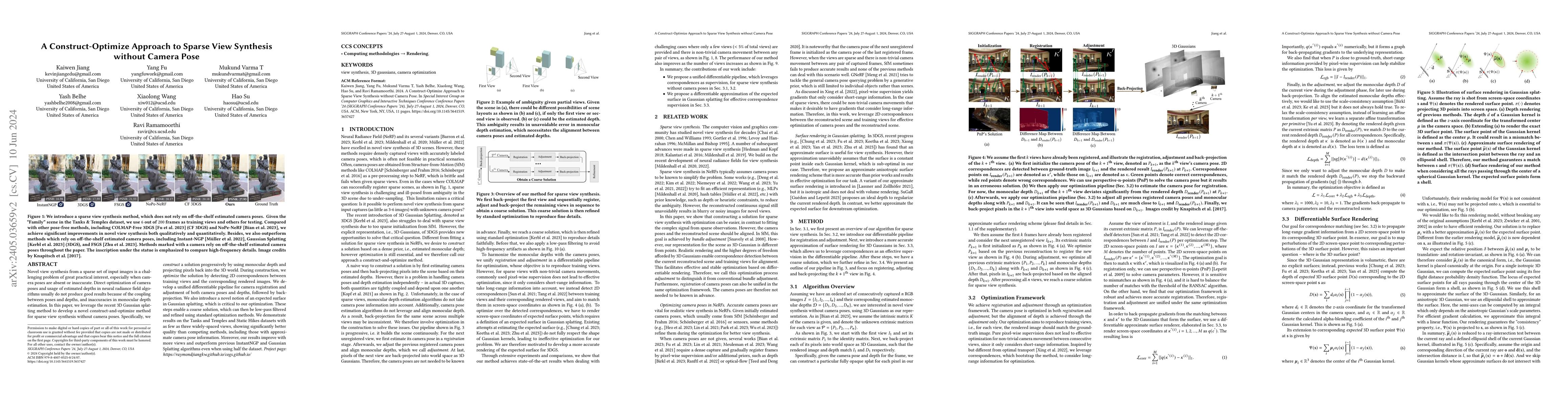Thumbnail for A Construct-Optimize Approach to Sparse View Synthesis without Camera
  Pose