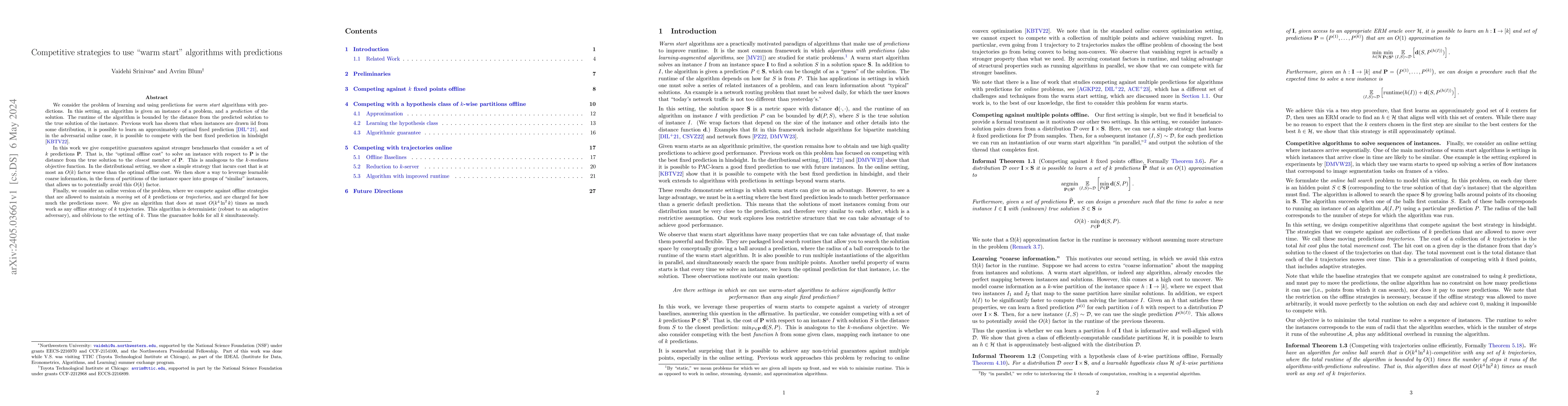 Thumbnail for Competitive strategies to use "warm start" algorithms with predictions