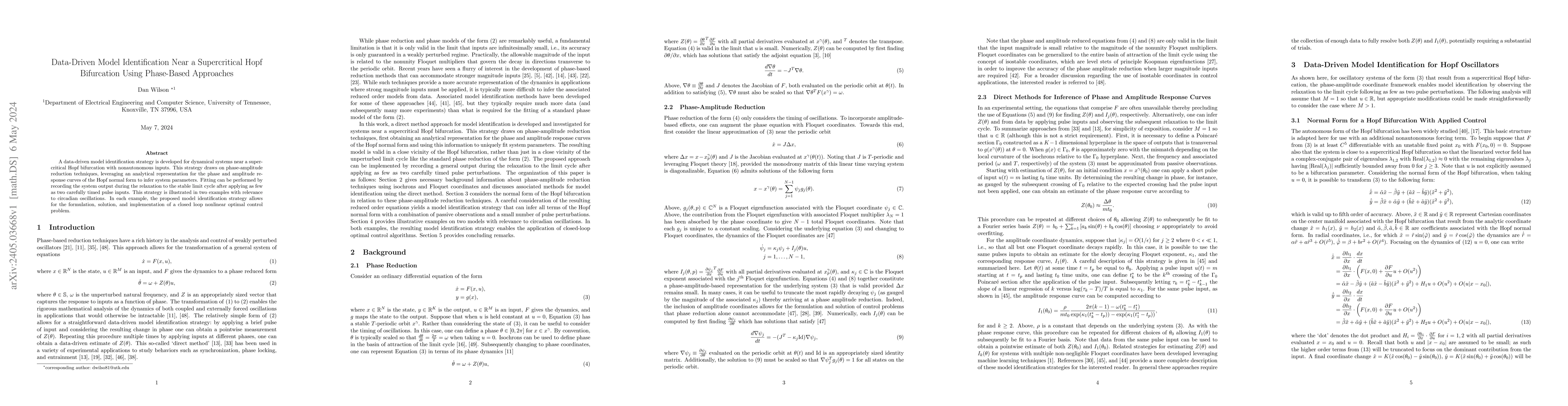 Thumbnail for Data-Driven Model Identification Near a Supercritical Hopf Bifurcation
  Using Phase-Based Approaches