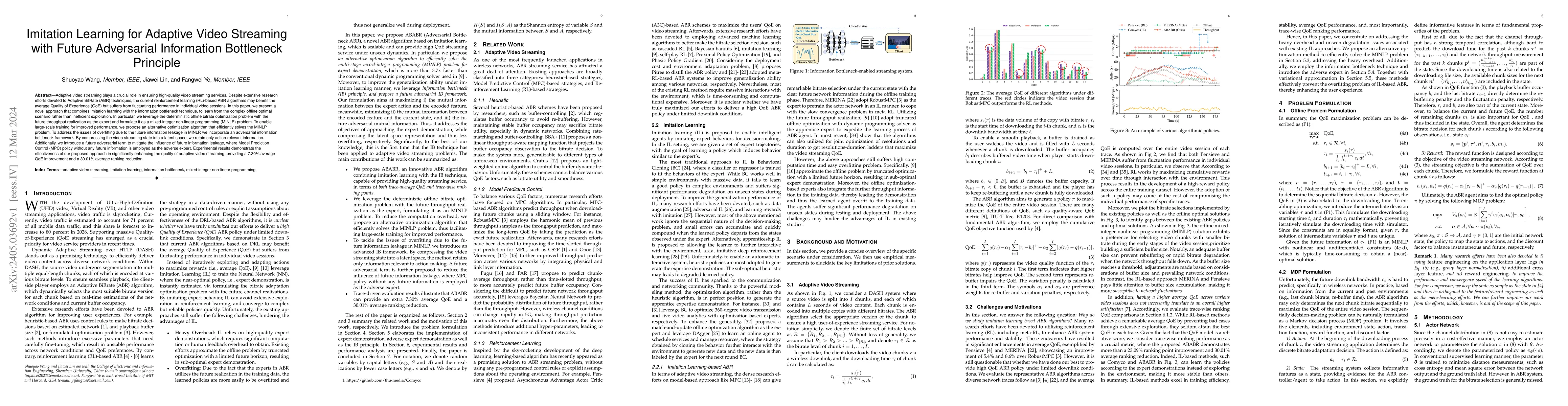 Thumbnail for Imitation Learning for Adaptive Video Streaming with Future Adversarial
  Information Bottleneck Principle